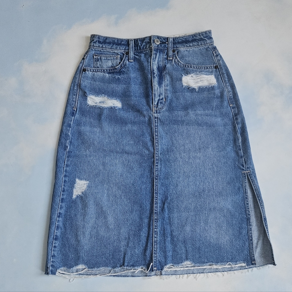 Denim Distressed Midi Skirt Cool Midi Skirt